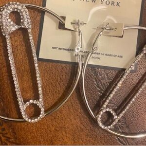 Large Hoop Safety Pin Earrings Silver & Gold (2 pair)